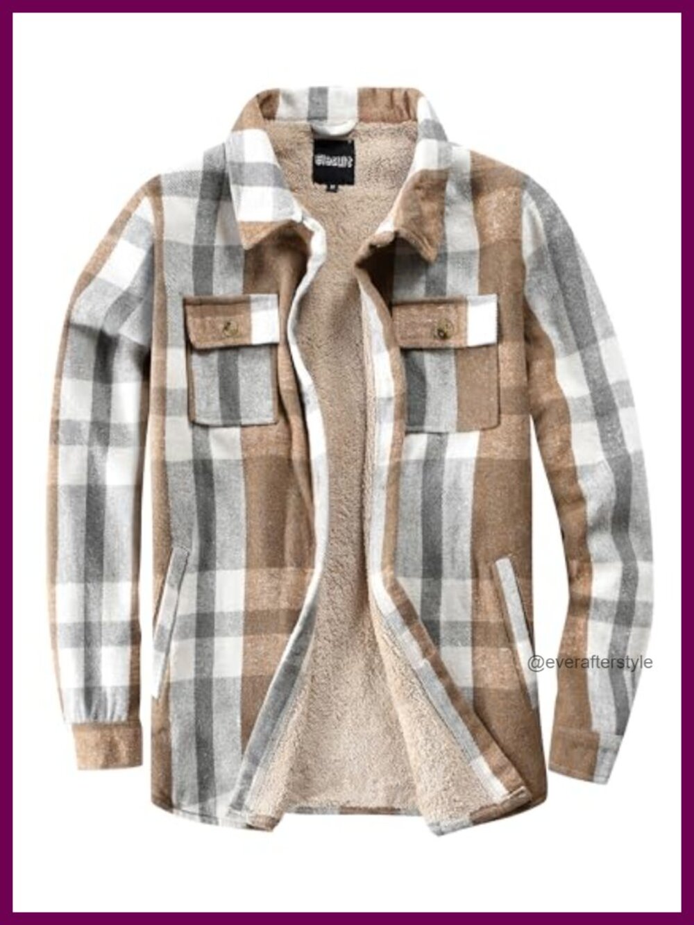 Sherpa Lined Flannel Shirt Jacket Plaid Button Pocket Coat Long Sleeve